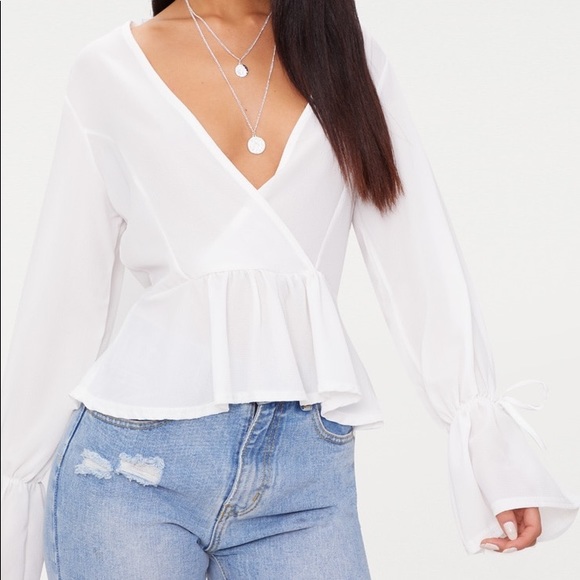 PrettyLittleThing Tops - PrettyLittleThing chiffon deep plunge blouse